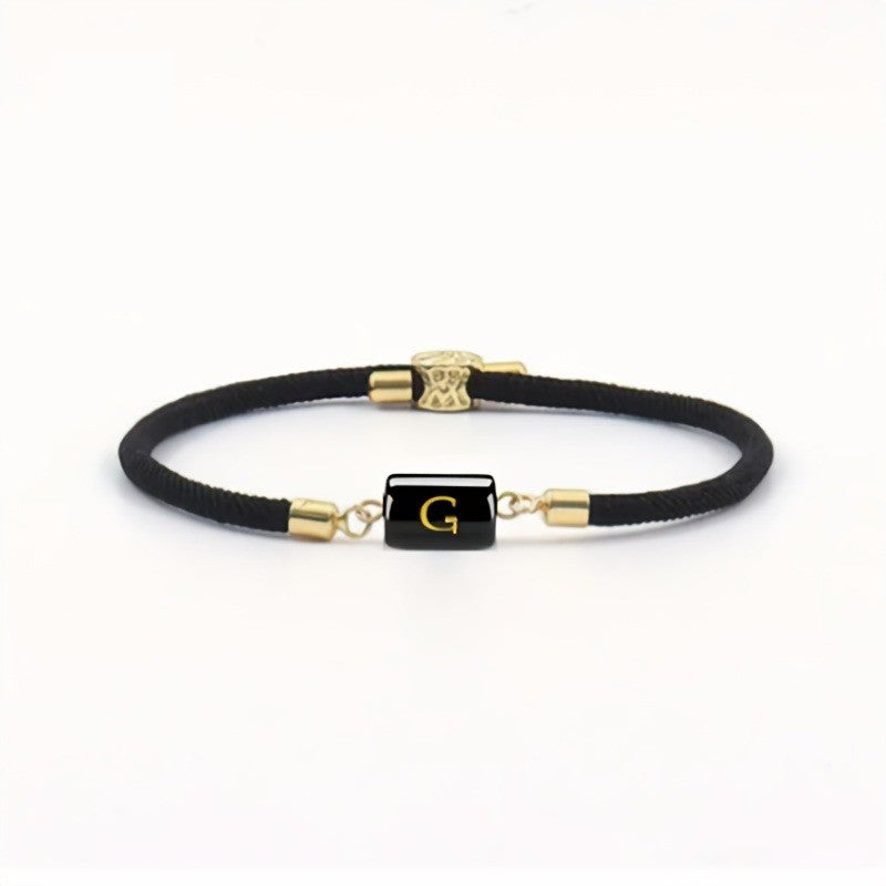 Adjustable Black Cord Initial Bracelet