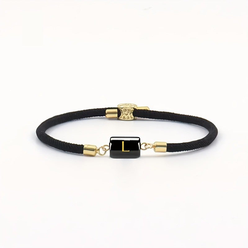 Adjustable Black Cord Initial Bracelet