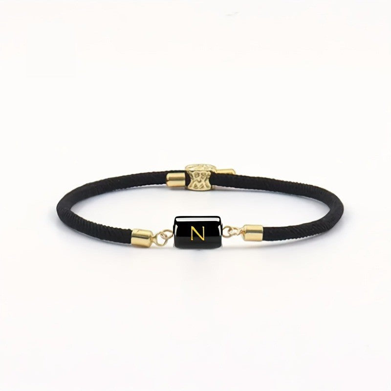 Adjustable Black Cord Initial Bracelet