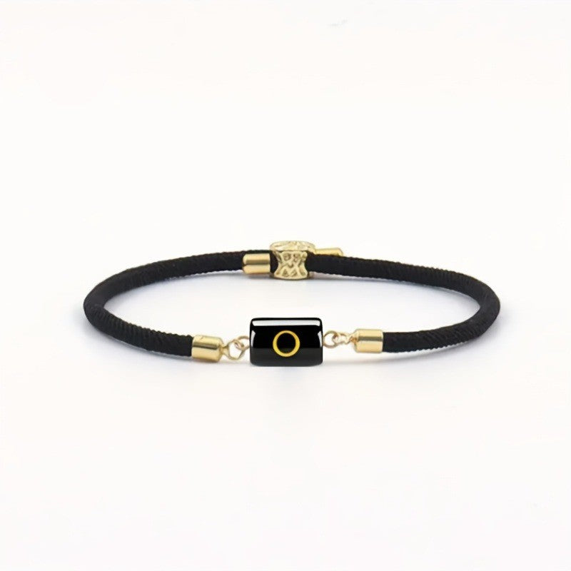 Adjustable Black Cord Initial Bracelet