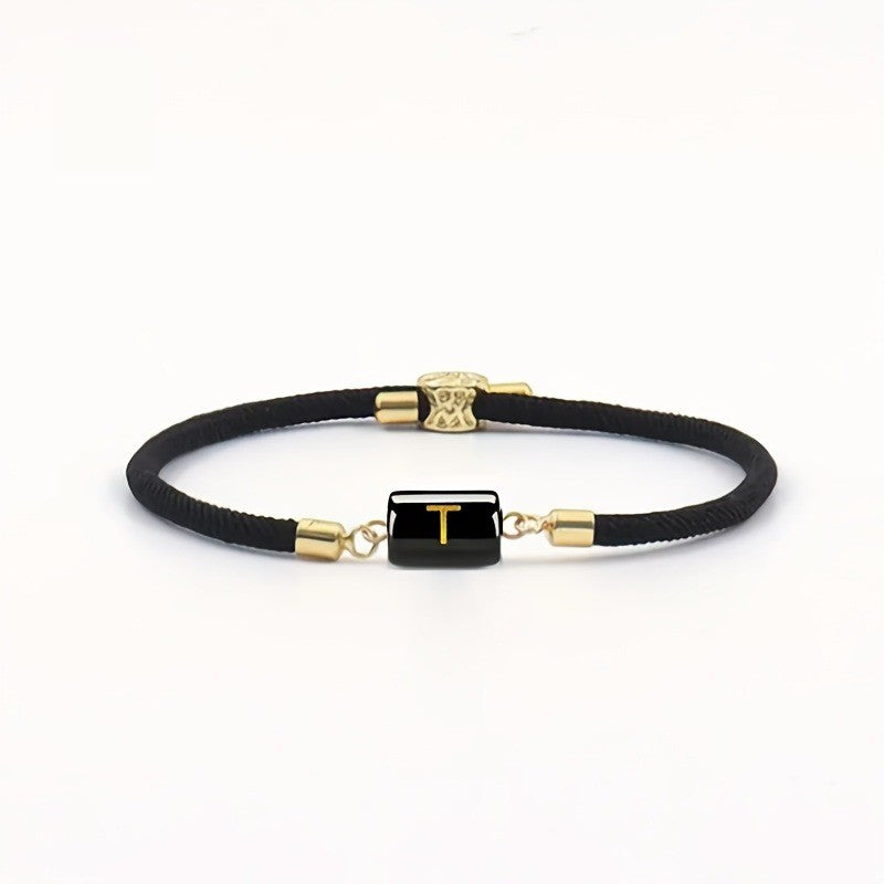 Adjustable Black Cord Initial Bracelet
