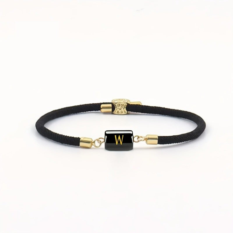 Adjustable Black Cord Initial Bracelet
