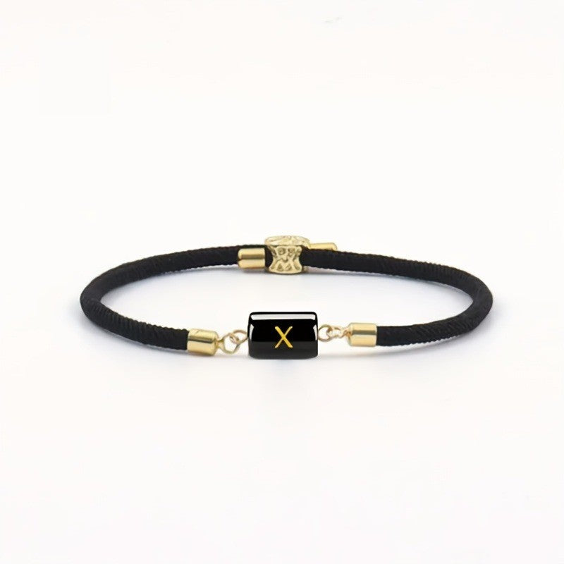Adjustable Black Cord Initial Bracelet
