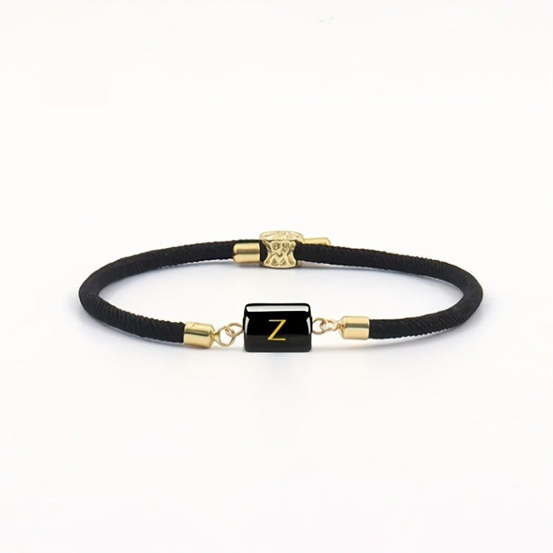 Adjustable Black Cord Initial Bracelet