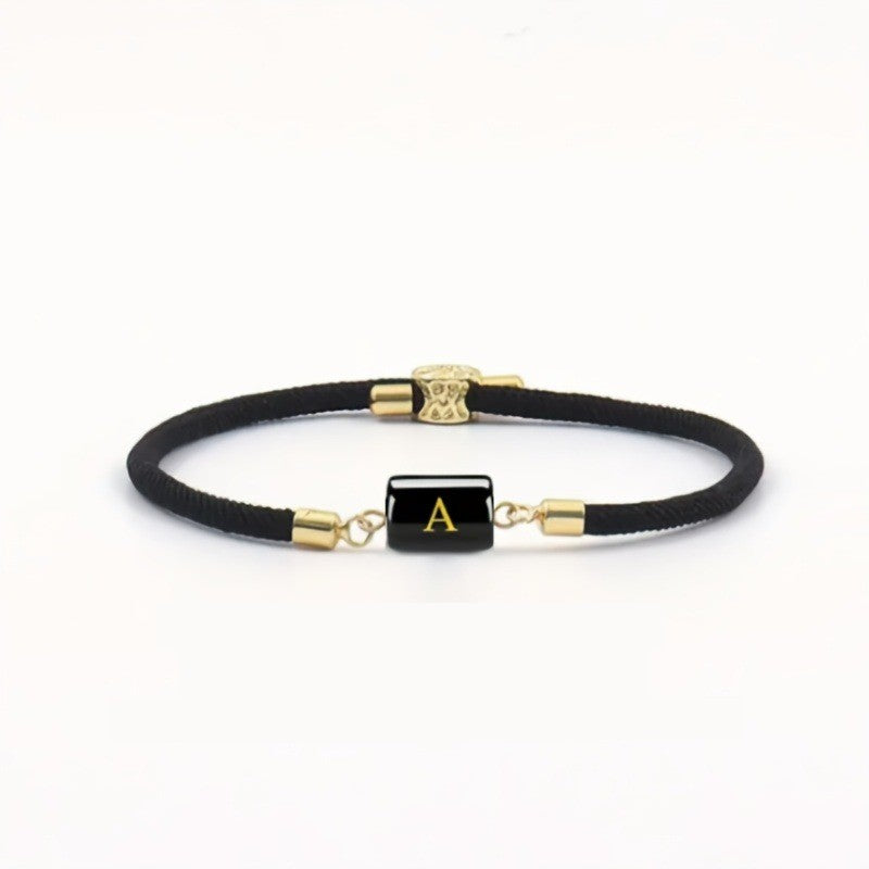 Adjustable Black Cord Initial Bracelet