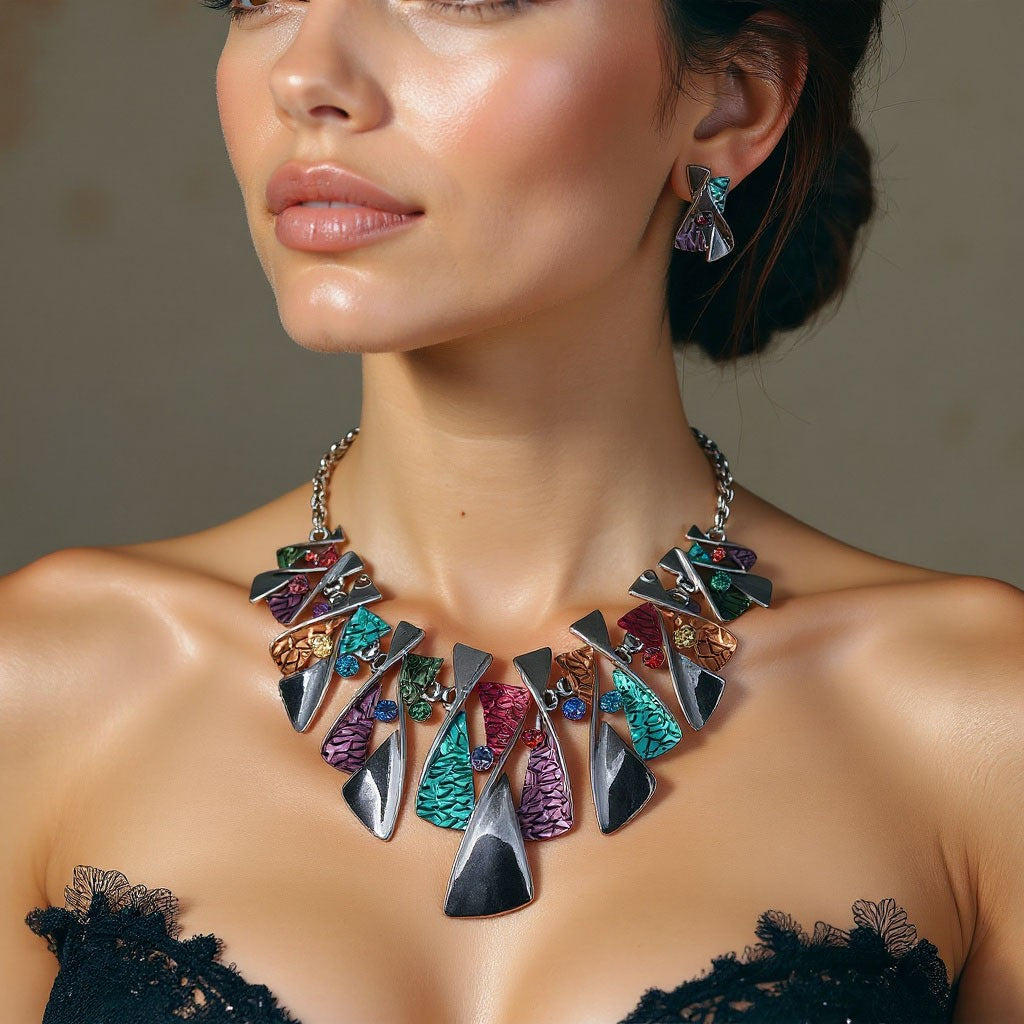 Boho Colorful Geometric Necklace & Earring Set