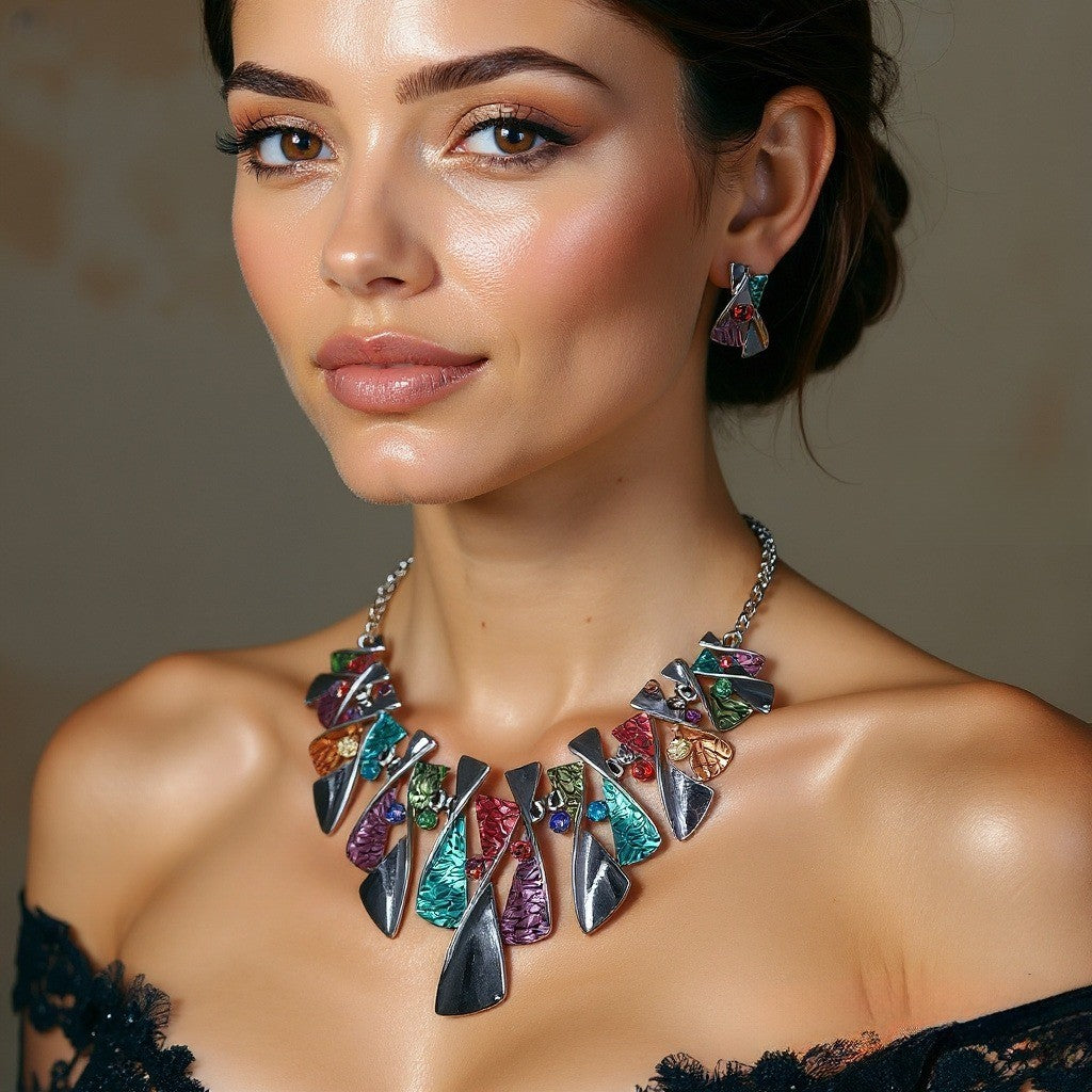 Boho Colorful Geometric Necklace & Earring Set