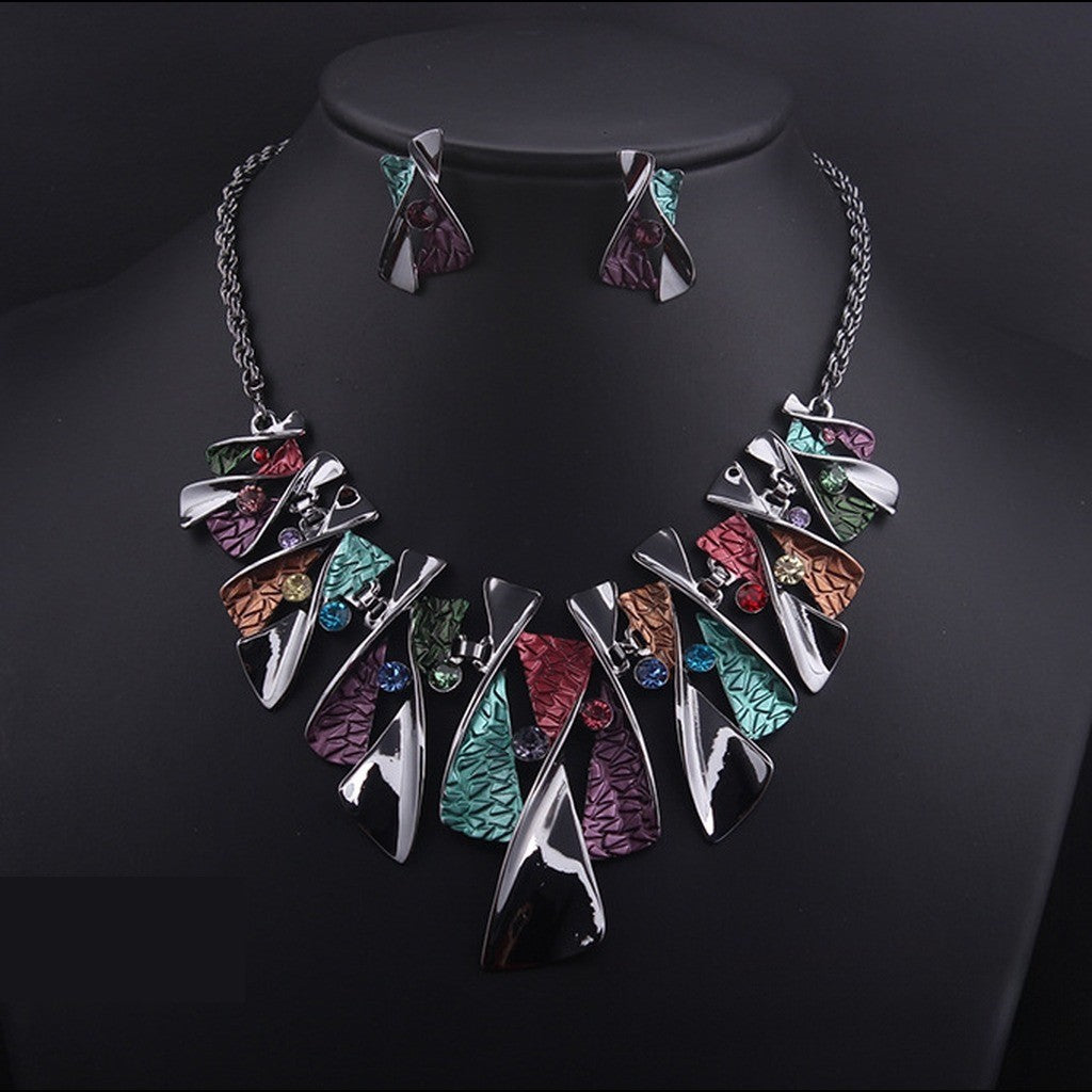 Boho Colorful Geometric Necklace & Earring Set