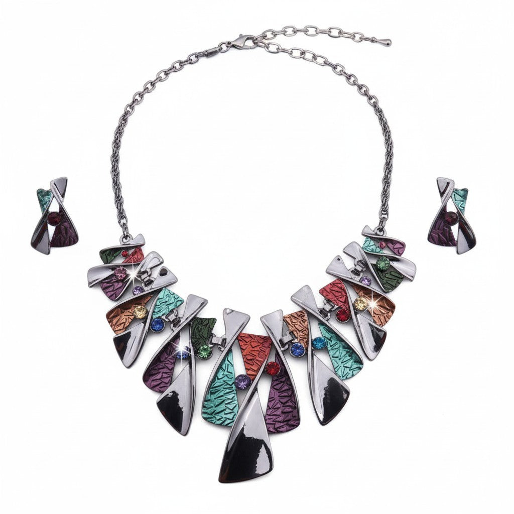Boho Colorful Geometric Necklace & Earring Set