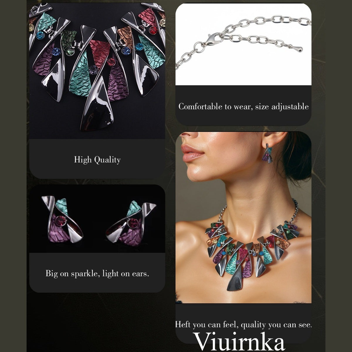 Boho Colorful Geometric Necklace & Earring Set
