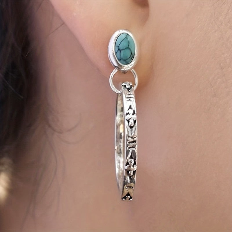 Boho Turquoise Textured Hoop Earrings