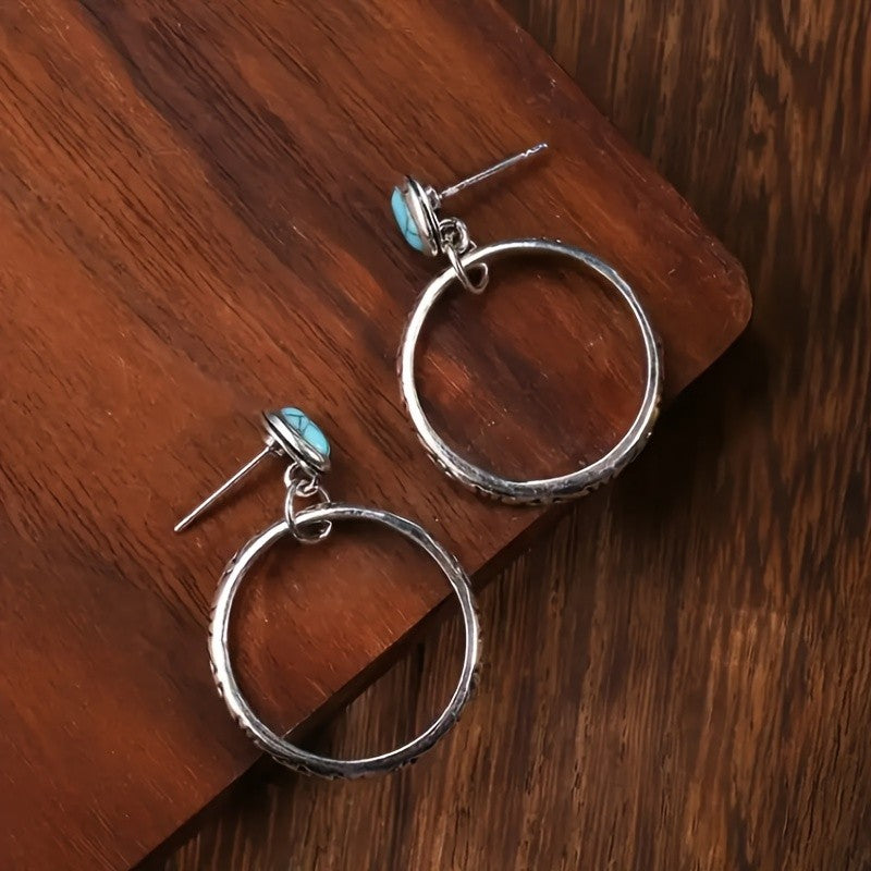 Boho Turquoise Textured Hoop Earrings