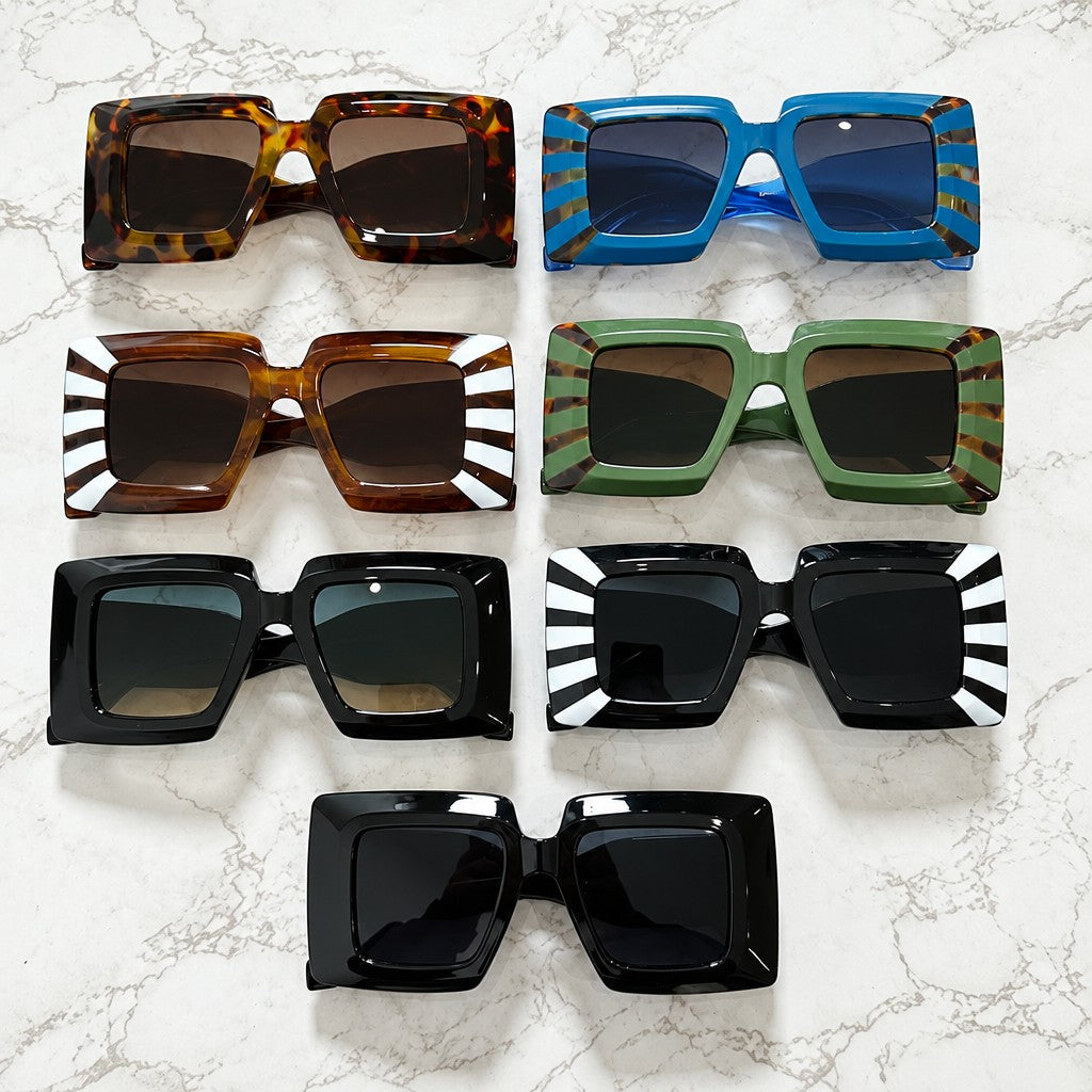 Trendy Blue Striped Square Sunglasses