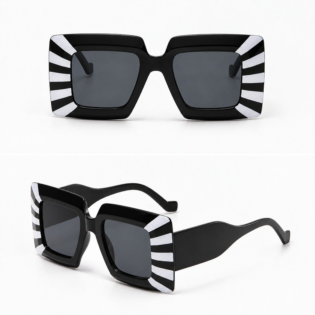 Trendy Blue Striped Square Sunglasses