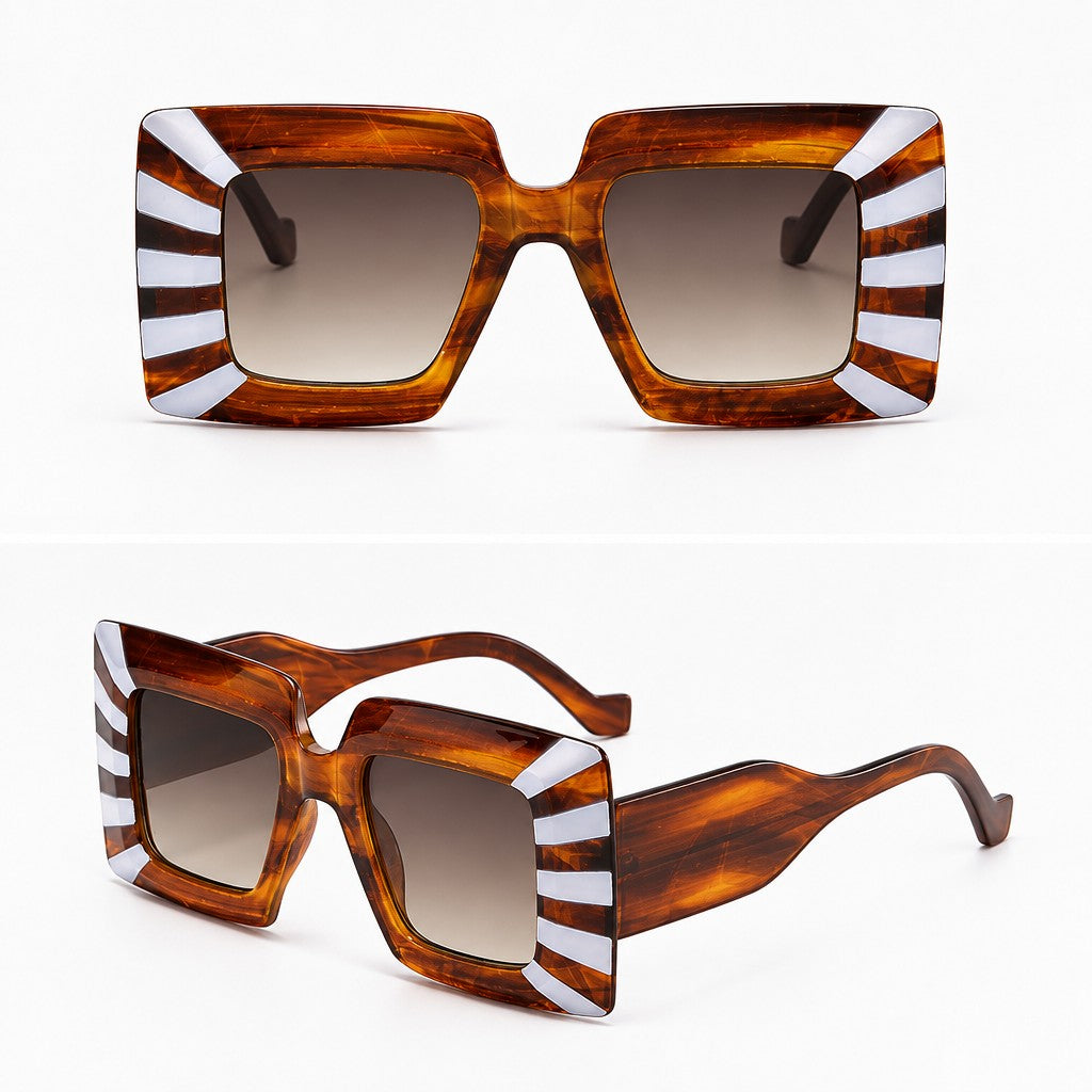 Trendy Blue Striped Square Sunglasses