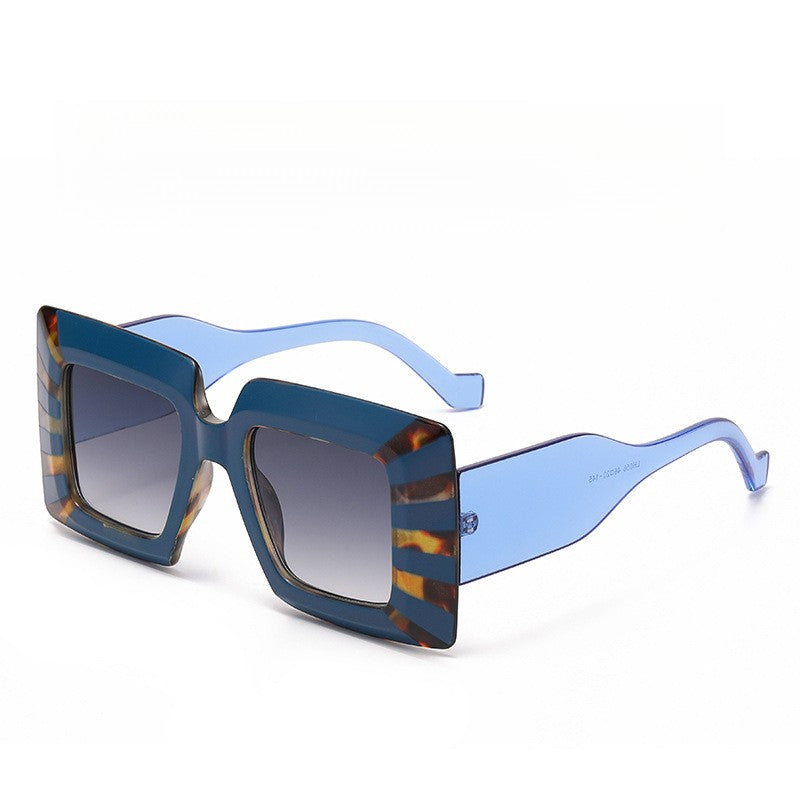 Trendy Blue Striped Square Sunglasses
