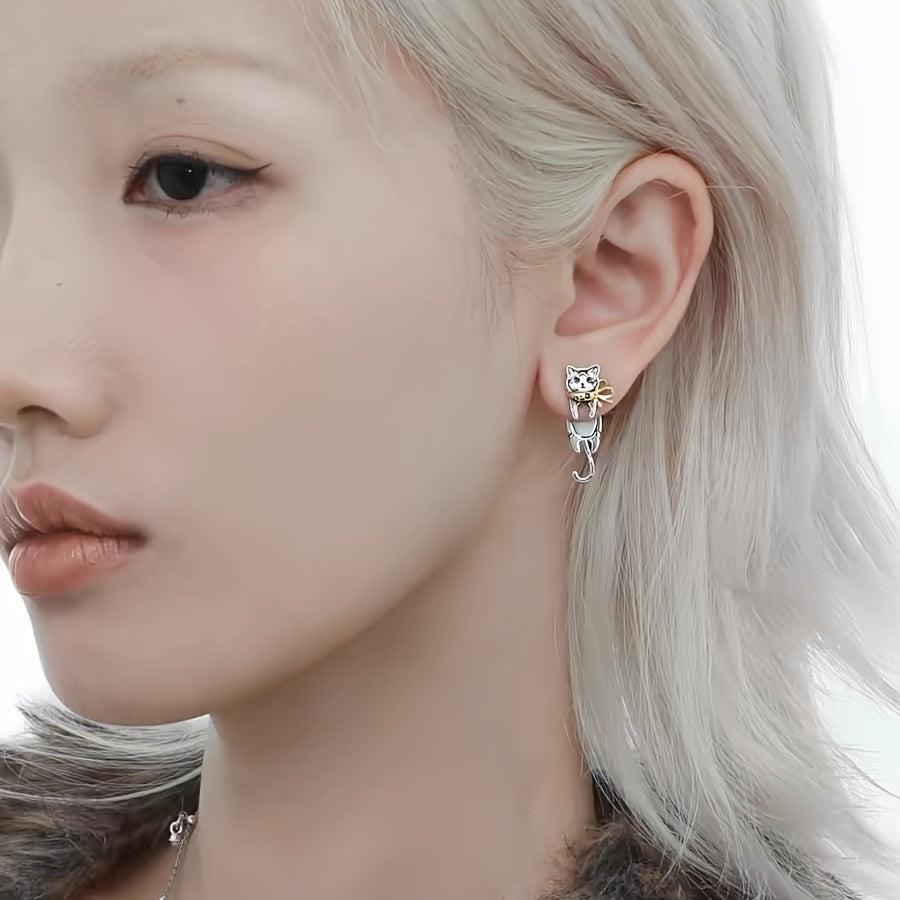 Dainty Hanging Cat Stud Earrings