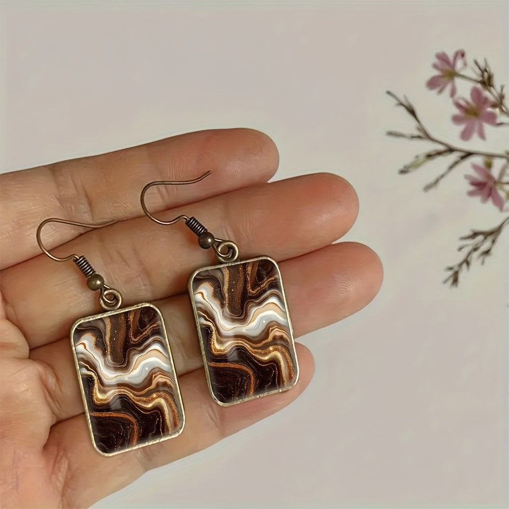Vintage Marbled Amber Square Dangle Earrings