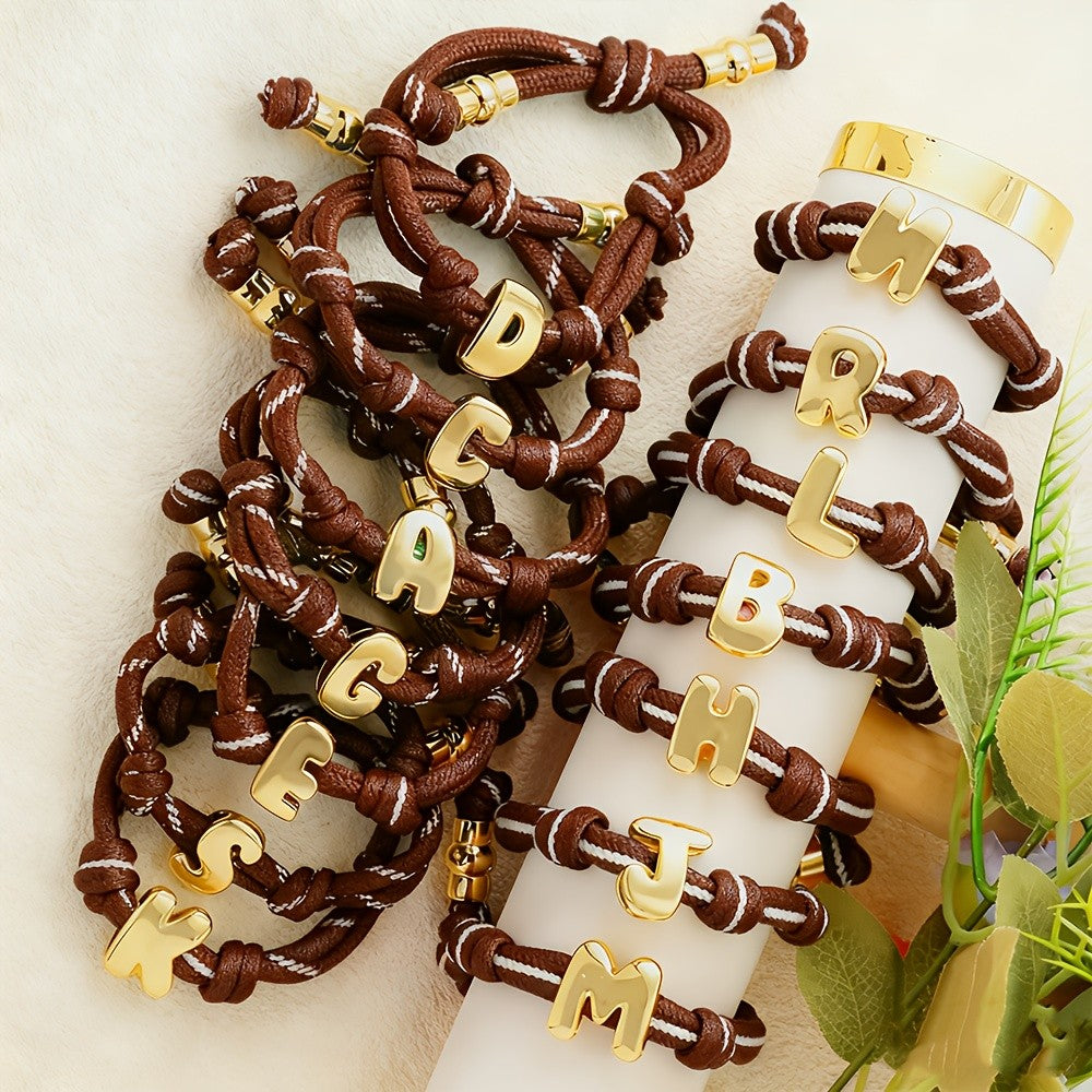 Adjustable Woven Letter Initial Bracelet
