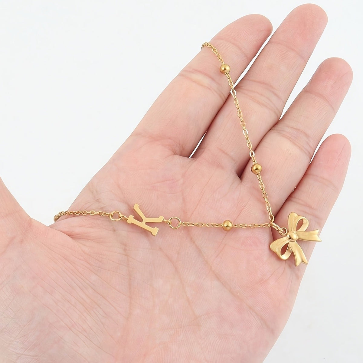 Dainty Letter Initial Bow Necklace