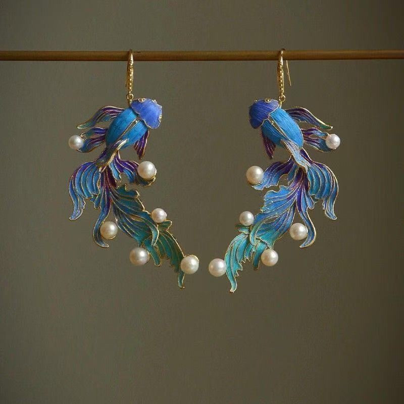 Elegant Enamel Koi Fish Earrings