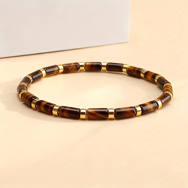 Boho Tiger Eye Tube Bead Bracelet
