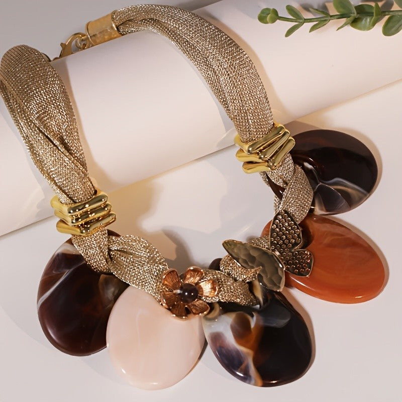 Boho Woven Resin Statement Necklace