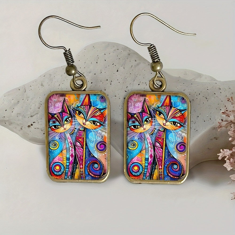 Boho Colorful Abstract Cat Earrings
