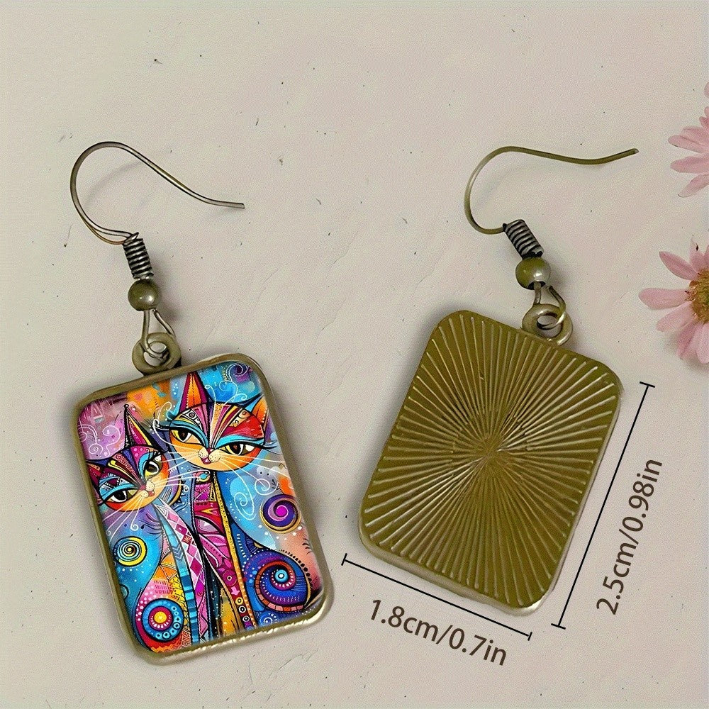 Boho Colorful Abstract Cat Earrings