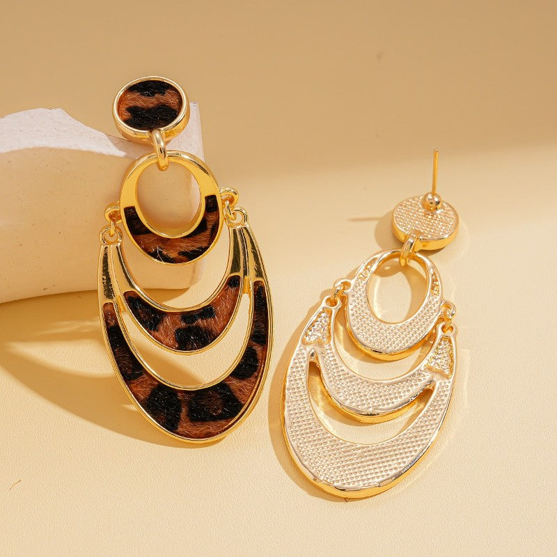 Vintage Leopard Print Layered Oval Earrings