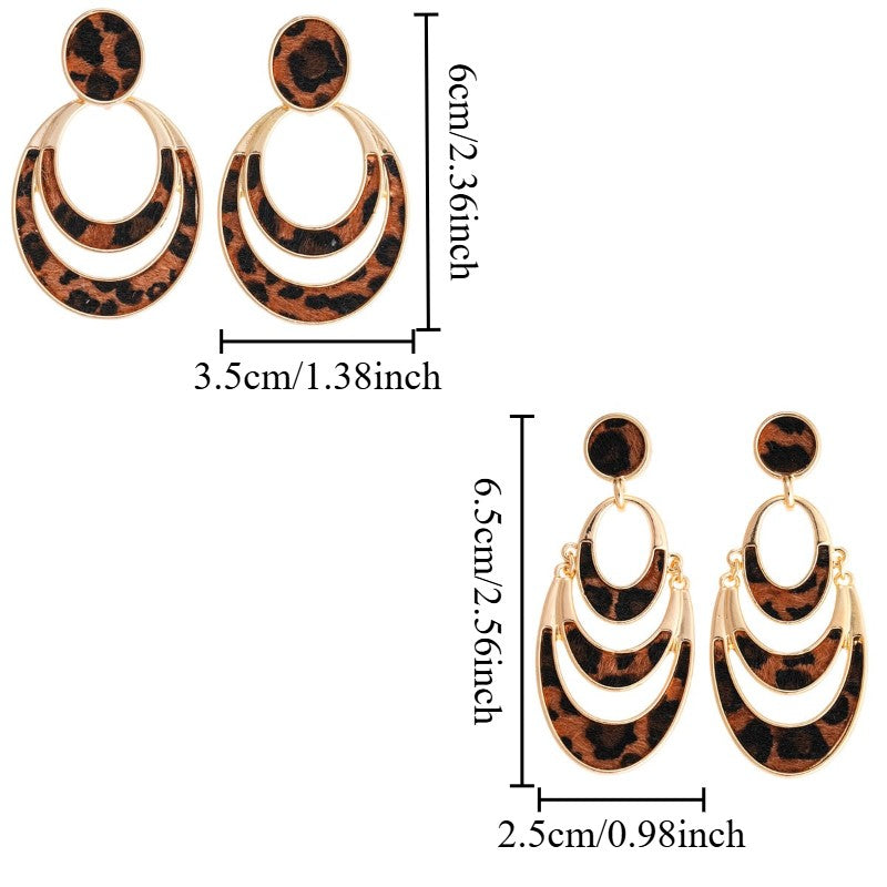 Vintage Leopard Print Layered Oval Earrings