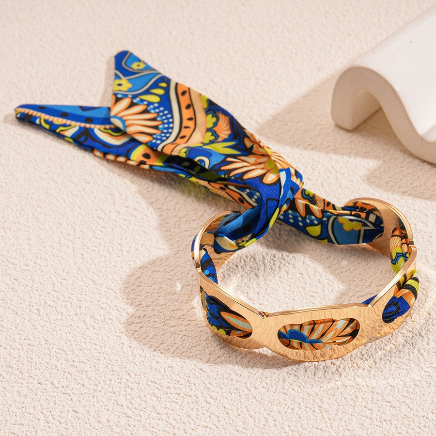 18k Boho Multi-Print Fabric Link Bracelet