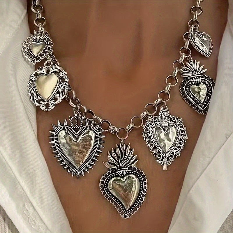 Vintage Inspired Multi Heart Statement Necklace