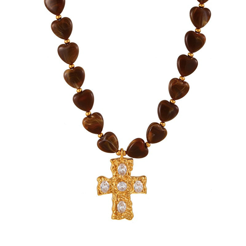 18k Vintage Heart Cross Necklace
