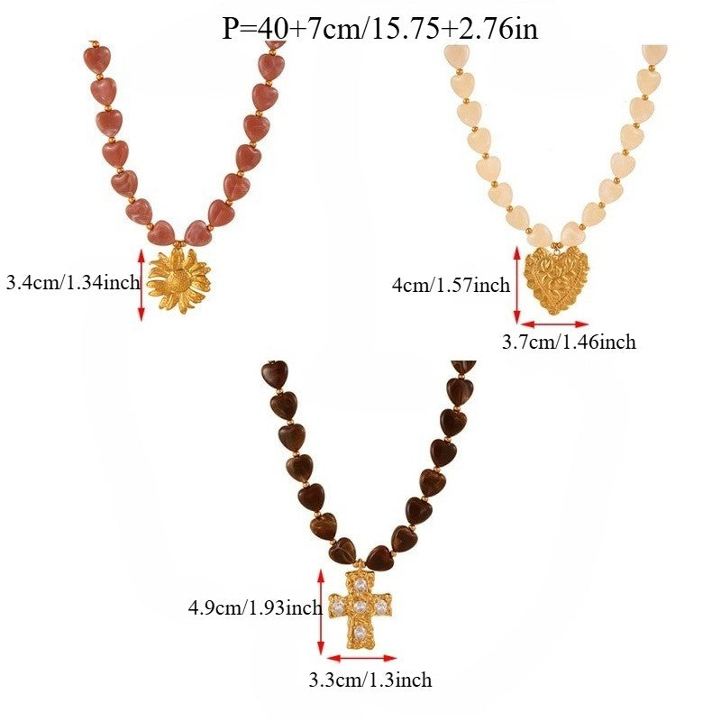 18k Vintage Heart Cross Necklace