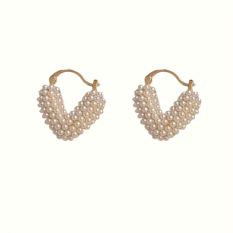 Vintage Faux Pearl Heart Hoop Earrings