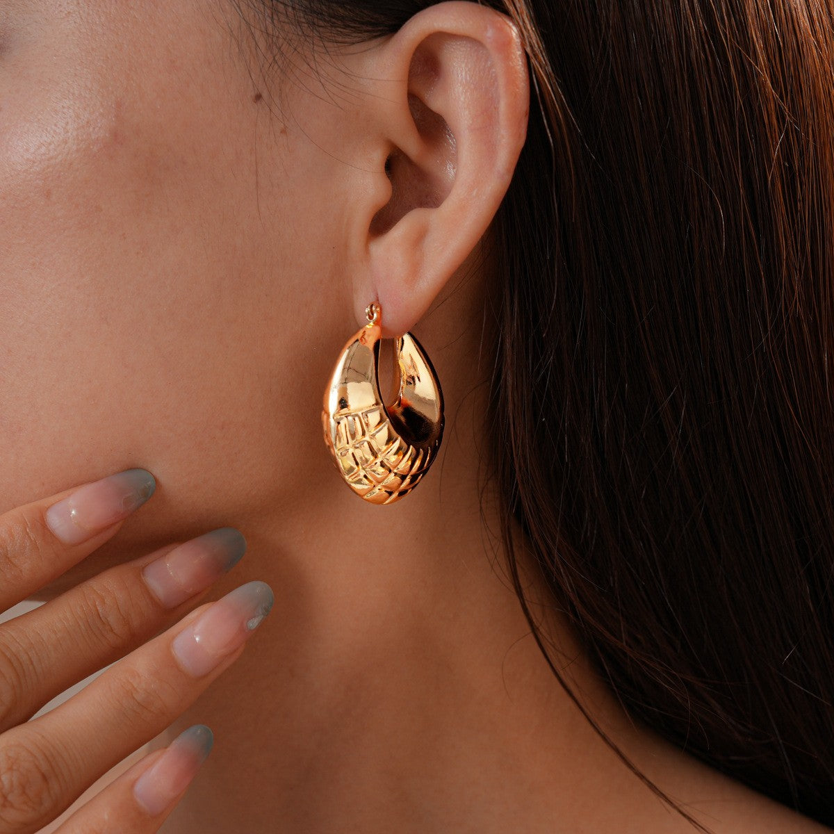 18k Vintage Geometric Textured Hoop Earrings