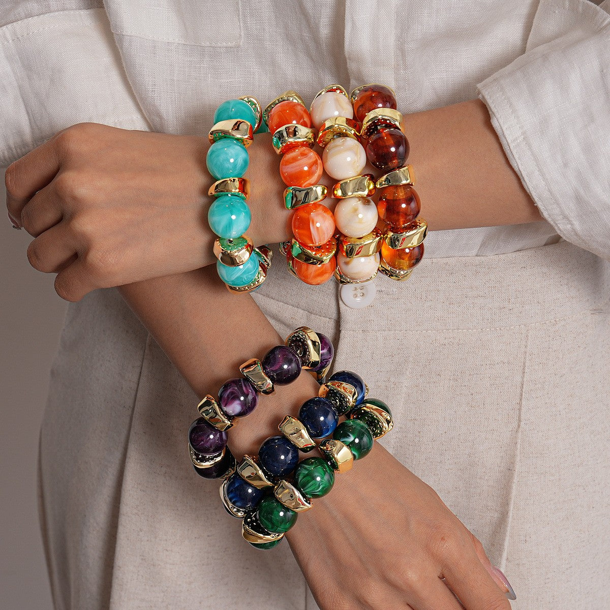 Boho Marbled Bead Bracelet Set