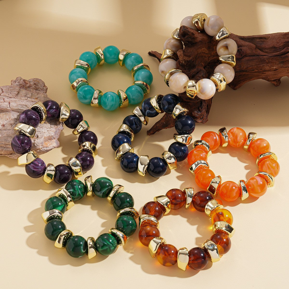 Boho Marbled Bead Bracelet Set