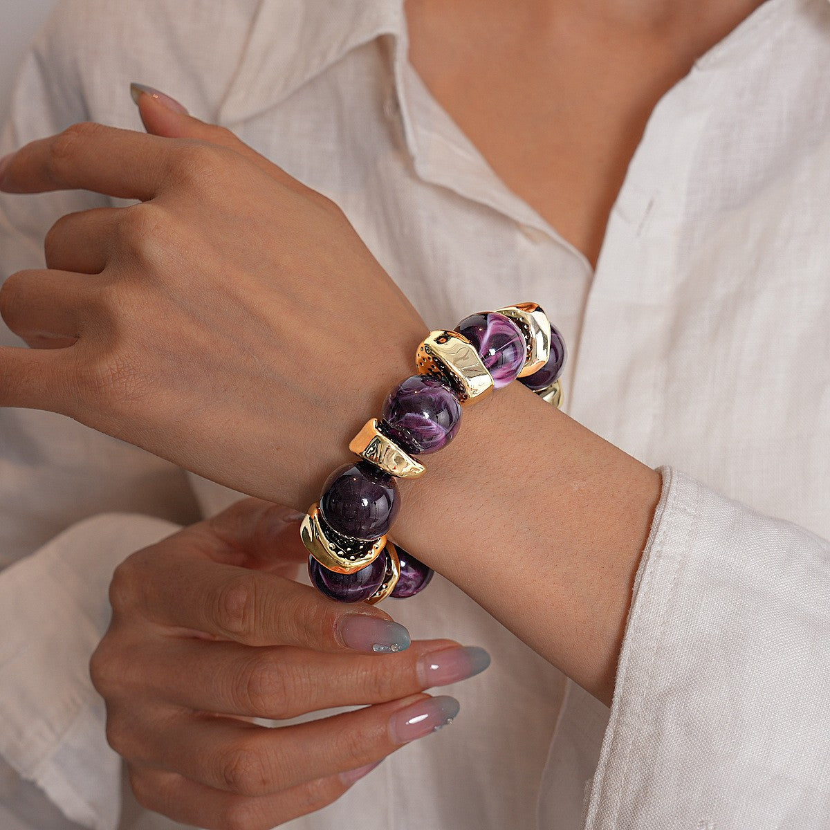 Boho Marbled Bead Bracelet Set