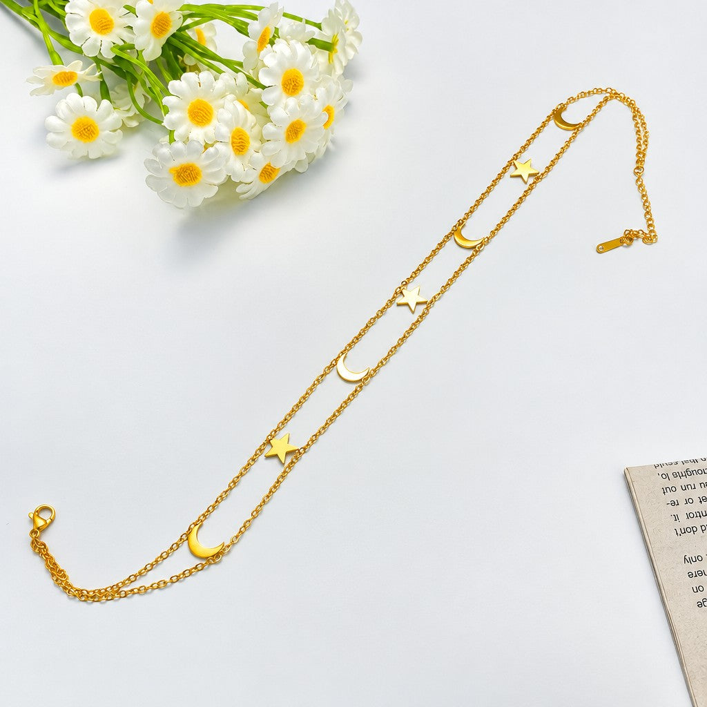 Boho Celestial Star Moon Layered Necklace
