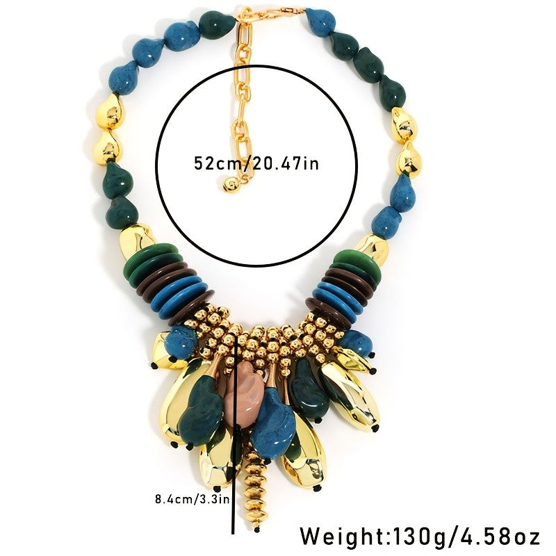 Boho Blue Teardrop Statement Necklace