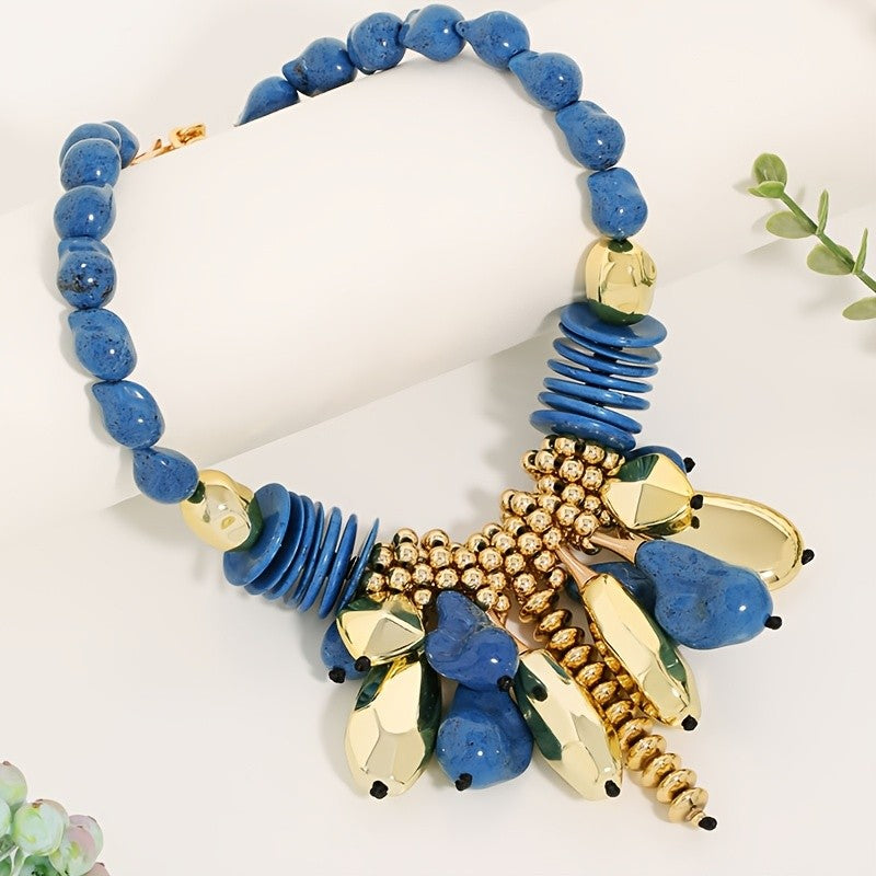 Boho Blue Teardrop Statement Necklace