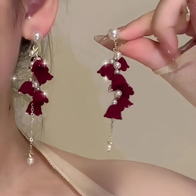 Romantic Red Velvet Bow Earring Set