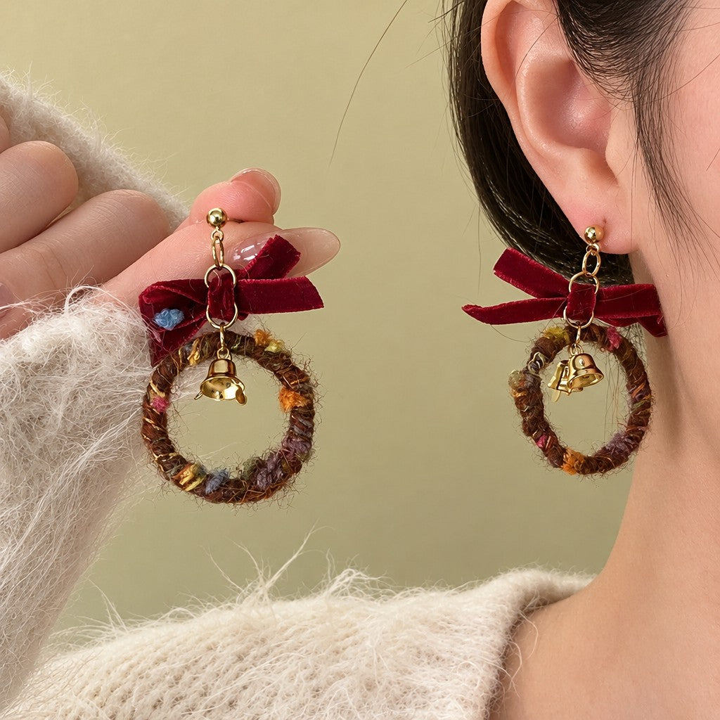 Romantic Red Velvet Bow Earring Set