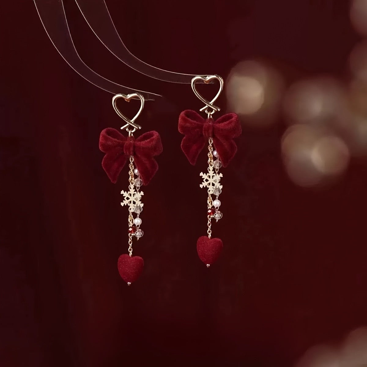 Romantic Red Velvet Bow Earring Set