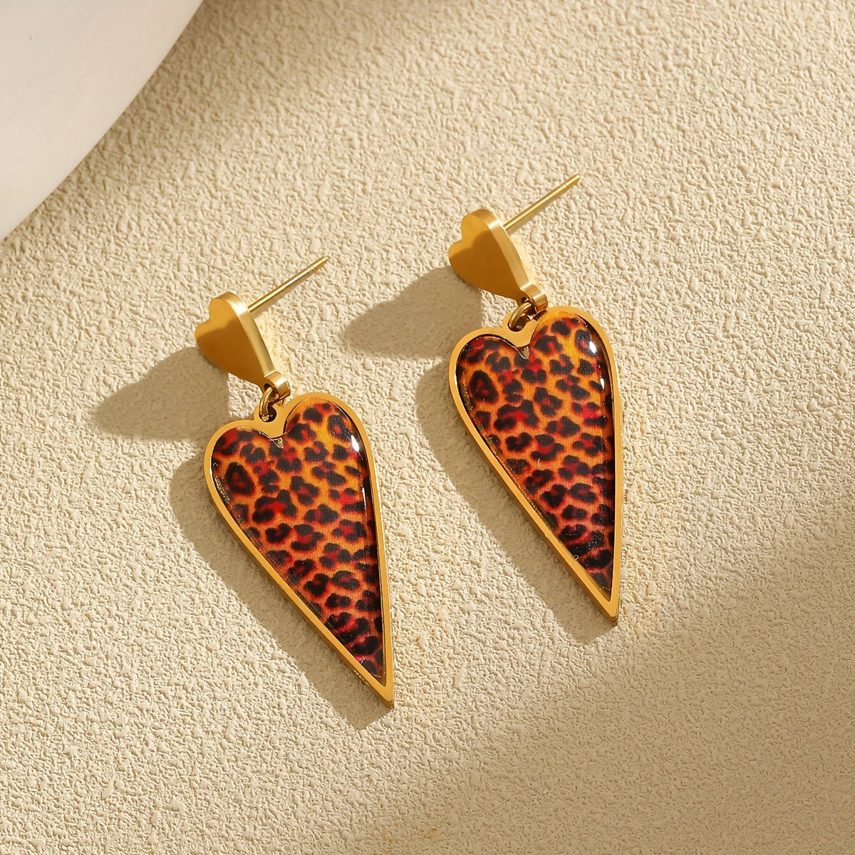 Vintage Leopard Print Heart Drop Earrings