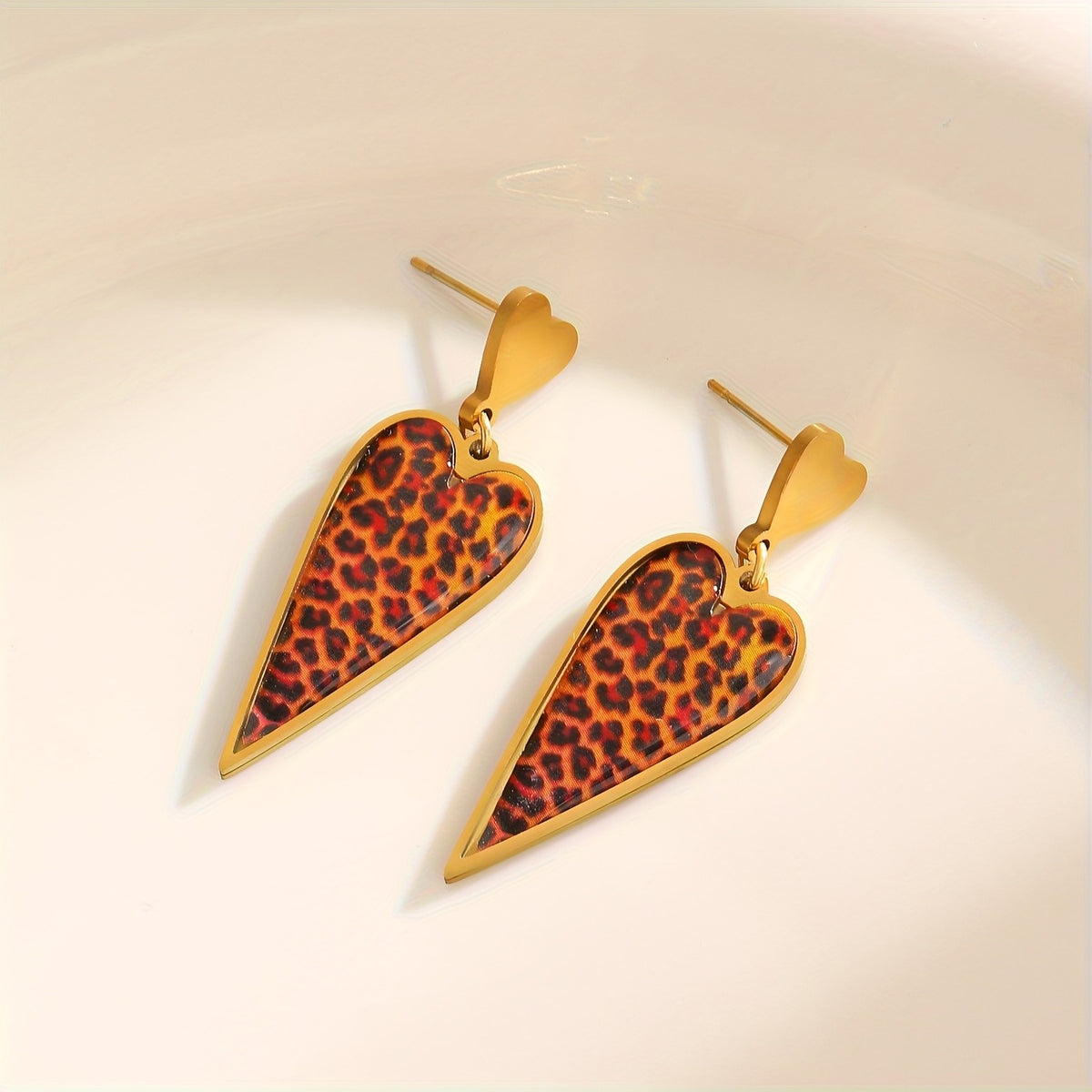Vintage Leopard Print Heart Drop Earrings