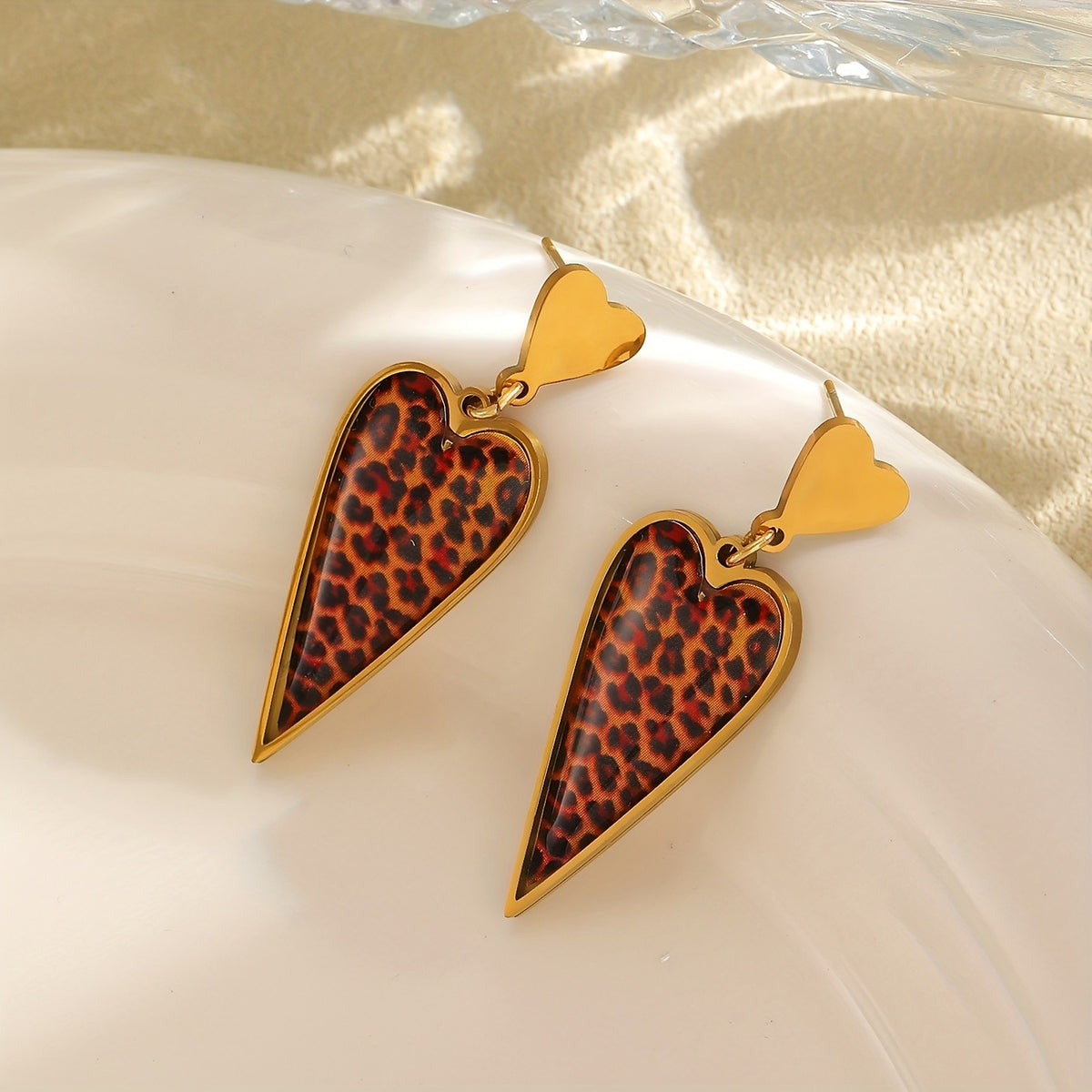 Vintage Leopard Print Heart Drop Earrings
