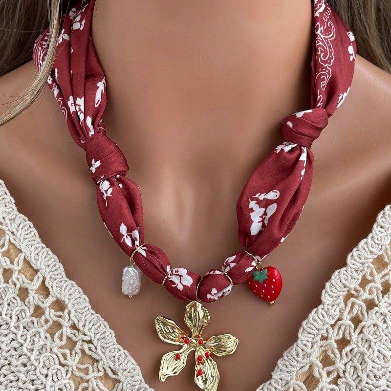 Boho Floral Ribbon Knot Necklace